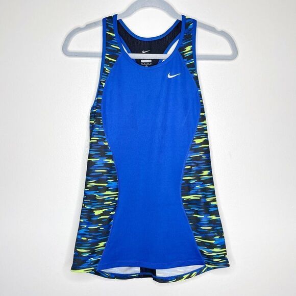 Nike dri-fit blue green space camo mesh active athletic work out‎ gym tank top - Picture 1 of 10